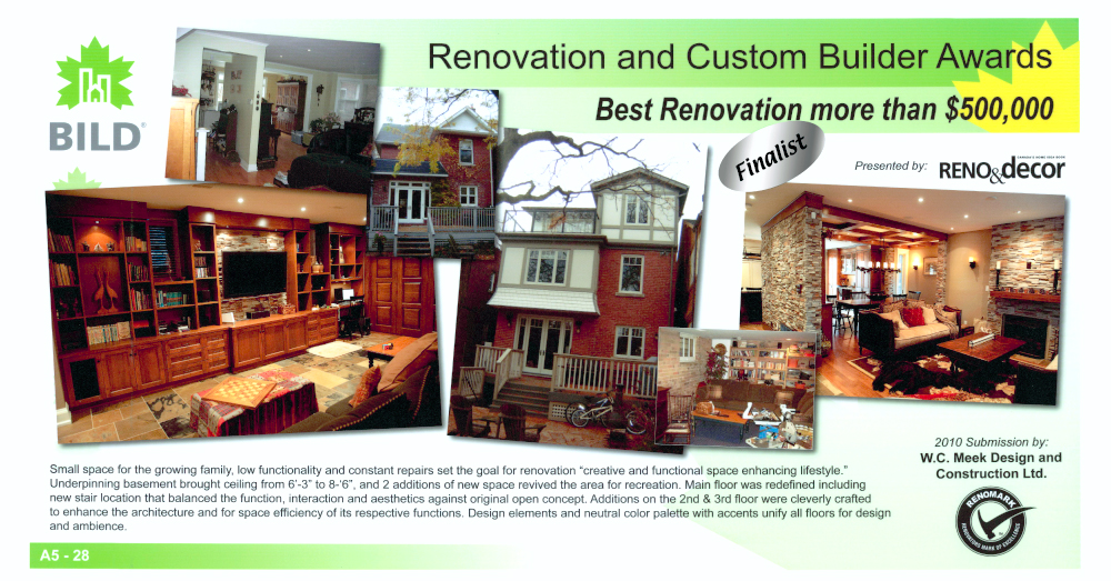 Best Renovation more than $500,000 – W.C. Meek Design and Construction | Call us today 416-690-1919